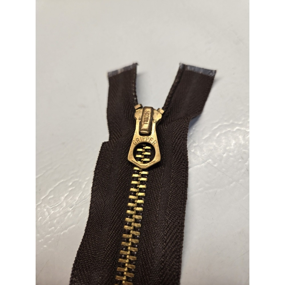 Vtg Scovill Gripper Brass Zipper 10.5" Brown Separating Open End Made In USA